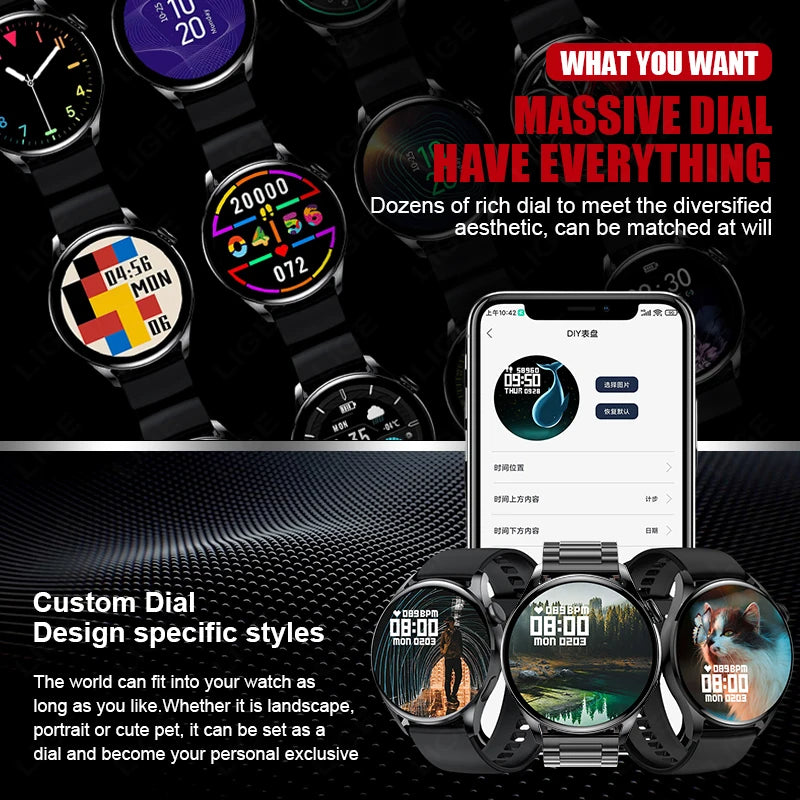 Smartwatch deportivo negro con correa metalica