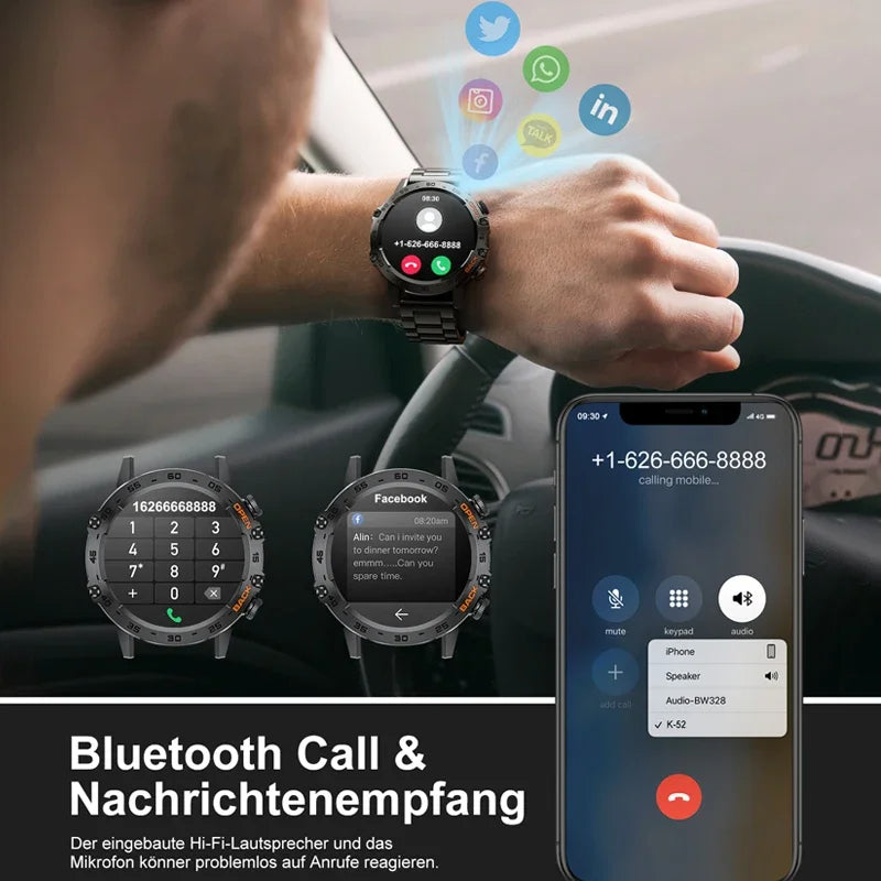 Smartwatch deportivo negro con correa metalica